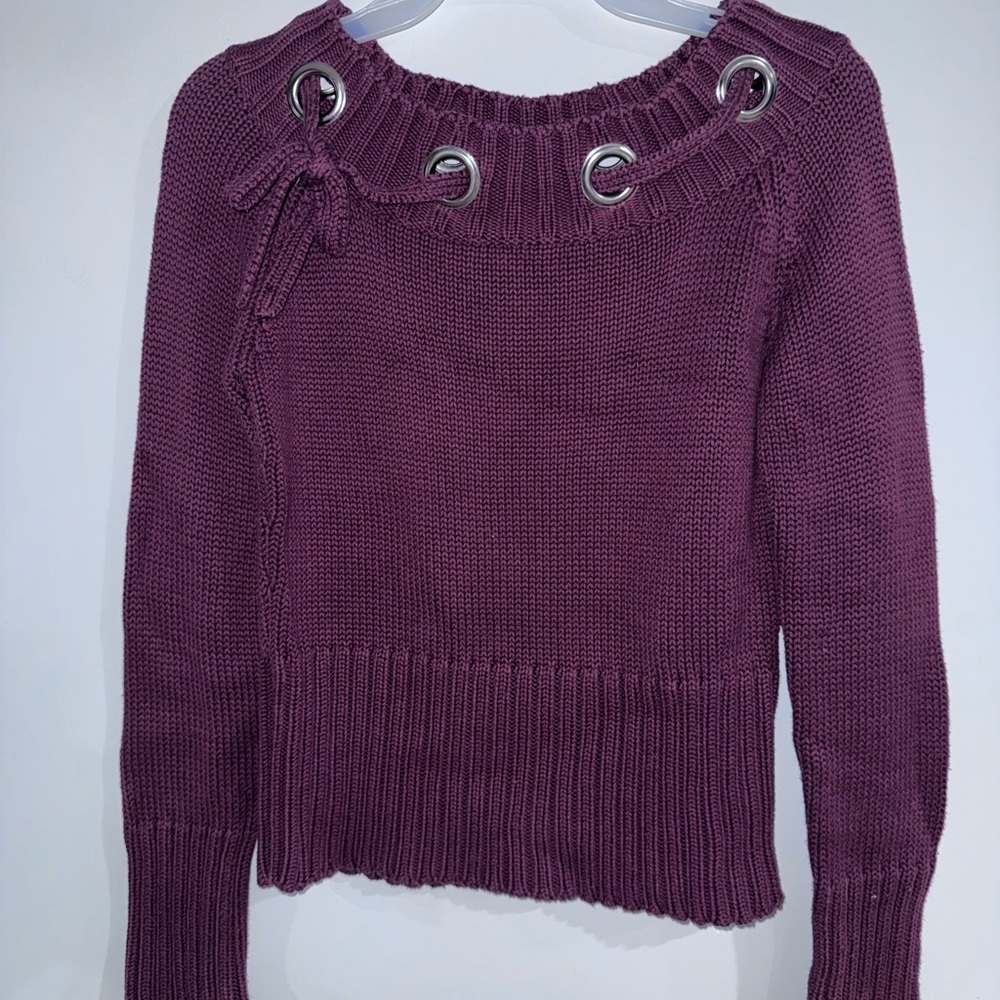 Takeout Women's Plum Sweater with Grommet Accents